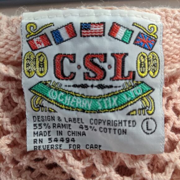 Vintage 90's C.S.L Cherry Stick Ltd Knit Sweater Crotched Neckline Peach - Picture 3 of 8